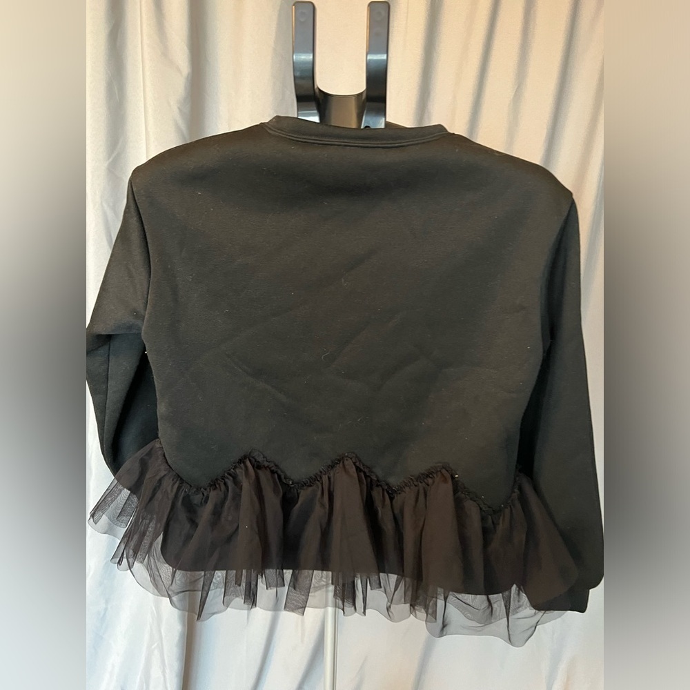 Chic Black Ruffled Sweatshirt - Picture 2 of 2